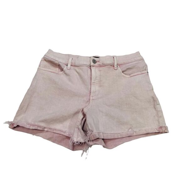 Express Pink Midi Mid Rise Raw Hem Denim Shorts - Size 12 - Picture 1 of 11